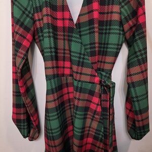 Plaid Wrap Dress with Long Sleeves